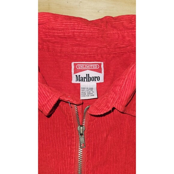 VTG 90s Marlboro Unlimited Red Corduroy 1/2 Zip Pullover Shirt Jacket XL XLarge - Picture 7 of 12
